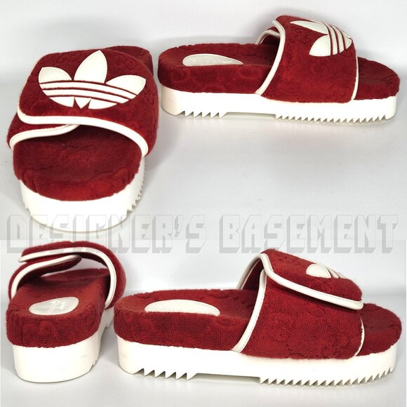 GUCCI x Adidas woman 36 EU- 6 US Red GG Sponge & Trefoil platform Slide sandals - Picture 4 of 14